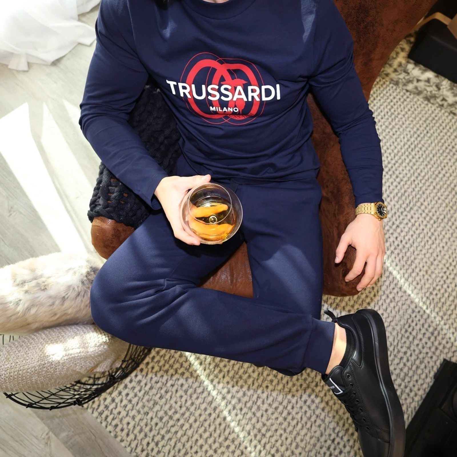 Evenings by the fire ft. @trussardi. Find this set in store today.