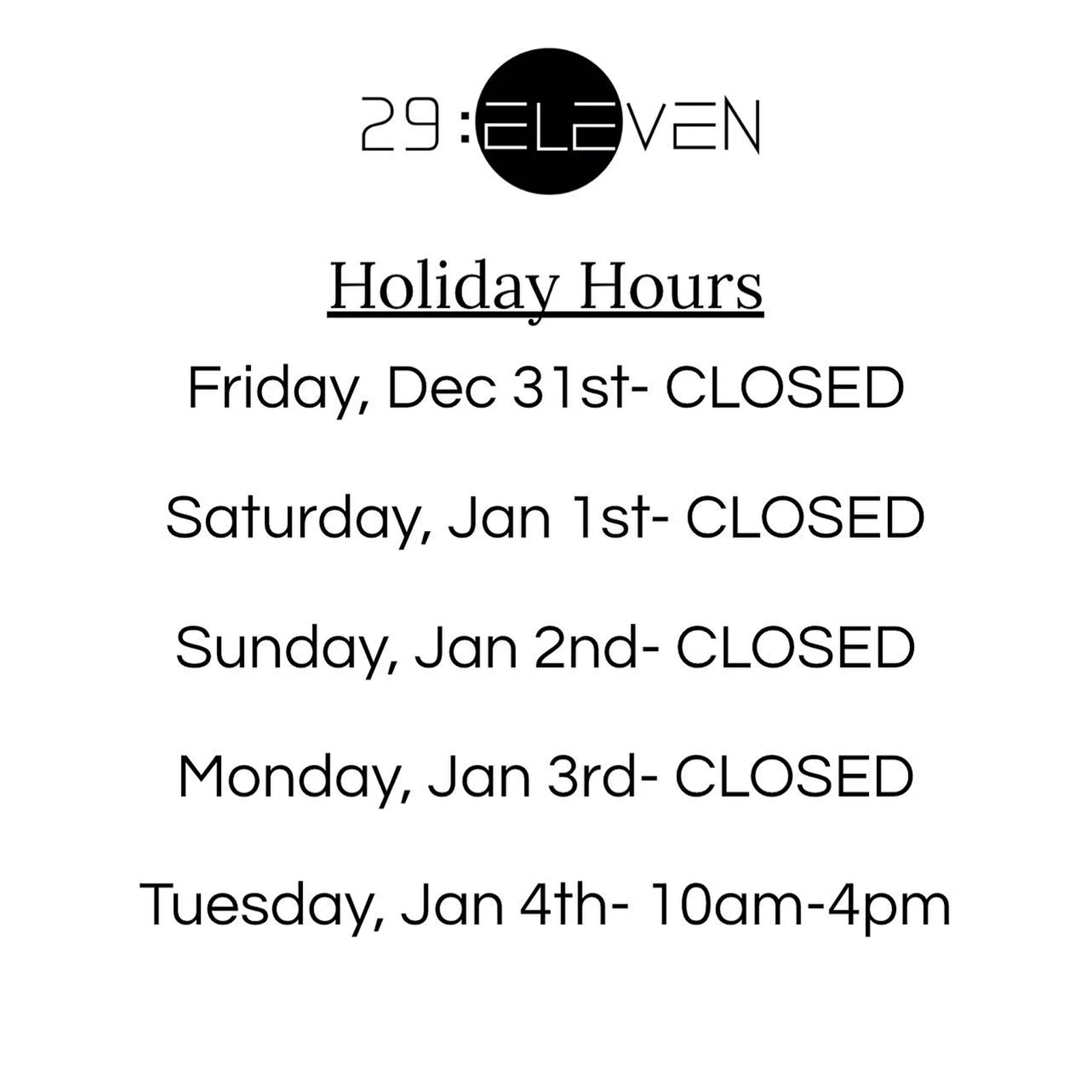 New Years Hours!

Wishing everyone a Happy New Year! See you in 2022!🎊🍾🥂